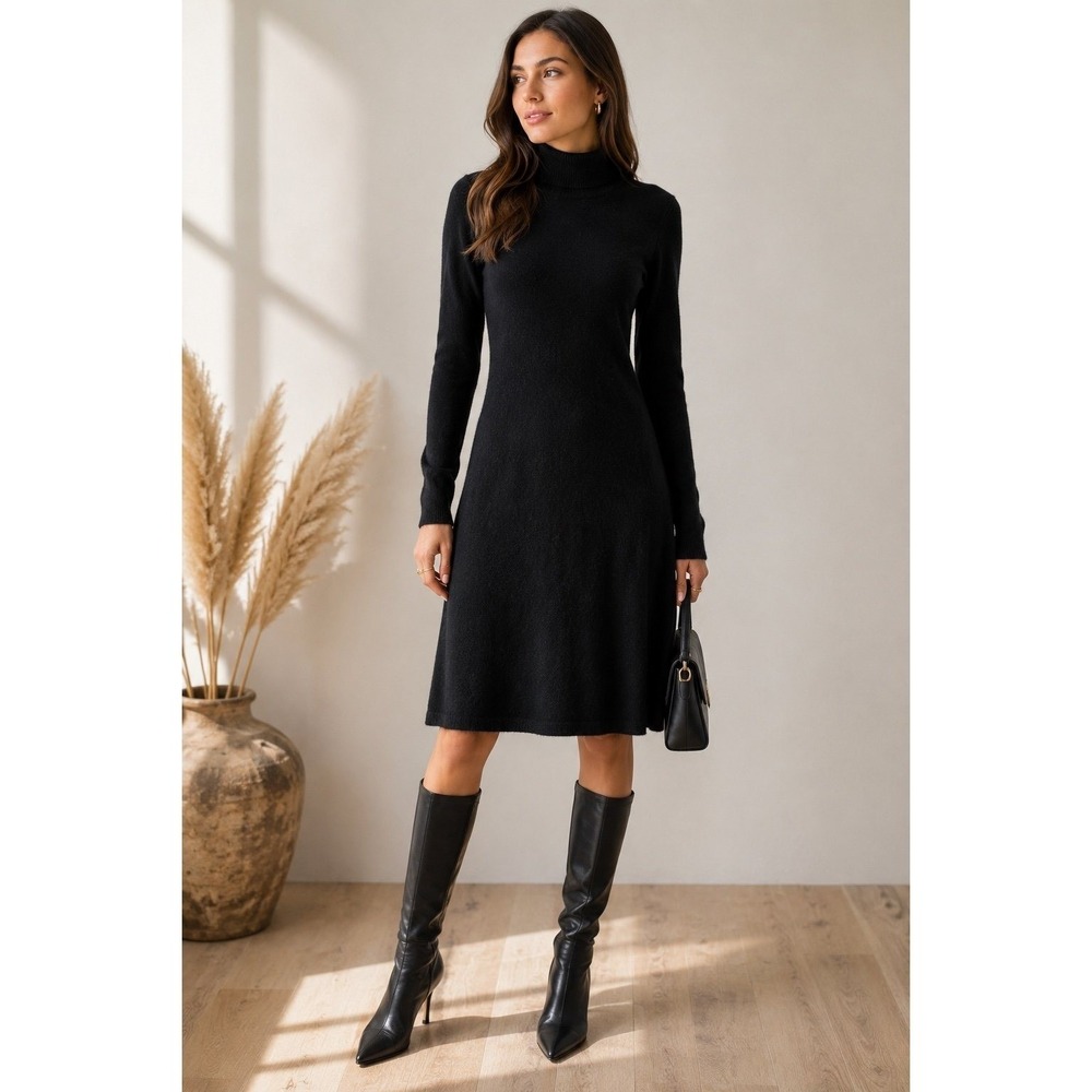 Neiman Marcus 100% Cashmere Black Turtleneck Sweater Dress Size S NWT